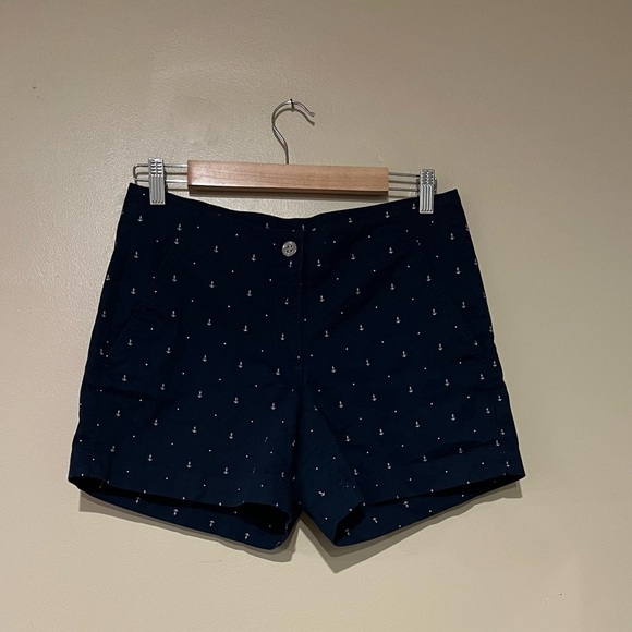 Nautica Navy Blue Anchor Print Stretch Woven Cotton Chino Shorts 6 Boat Preppy - Picture 1 of 5
